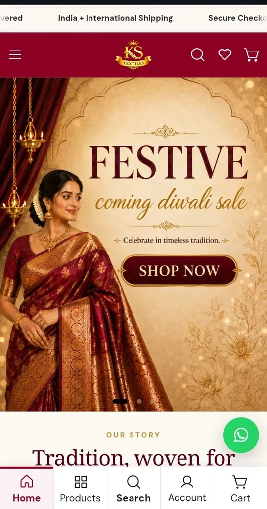 KS Textiles mobile storefront home page